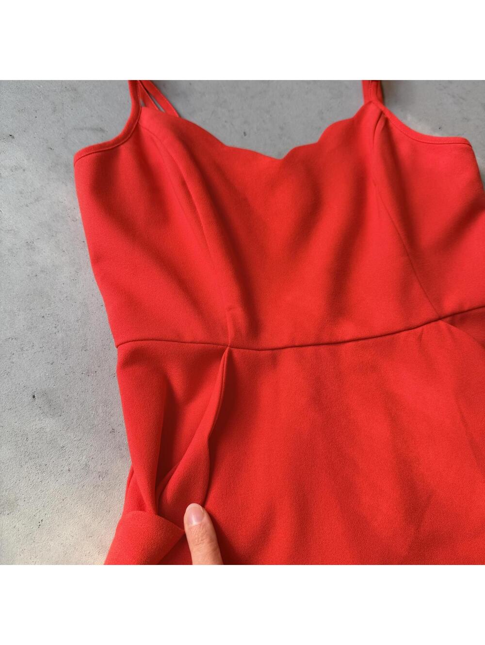 Red Scalloped Dress With Pockets Size Small - Picture 3 of 8